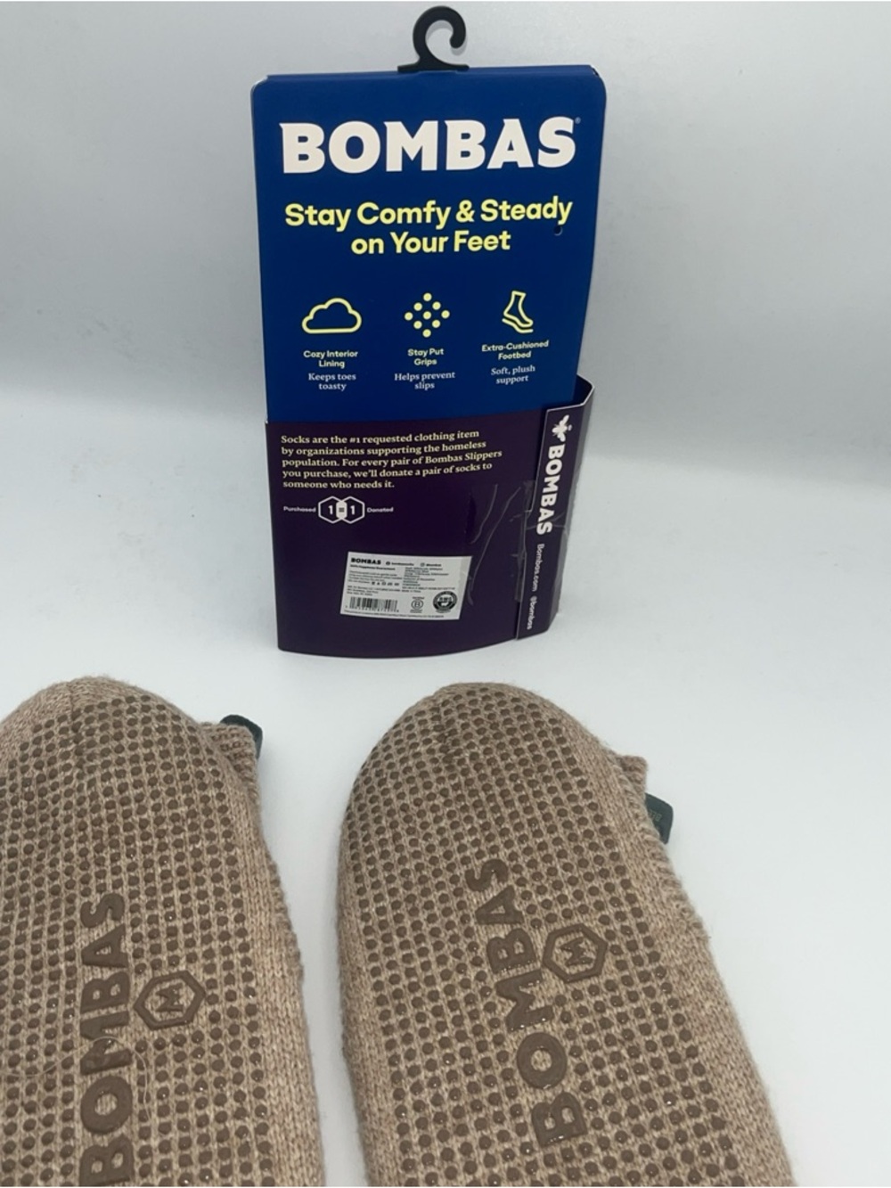 Bombas Tan Cozy Gripping Slippers with Pink & Red Flower Embroidery Medium - Picture 4 of 9
